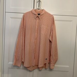 J PETERMAN MENS XXL ORANGE AND WHITE STRIPED BUTTON-UP SHIRT